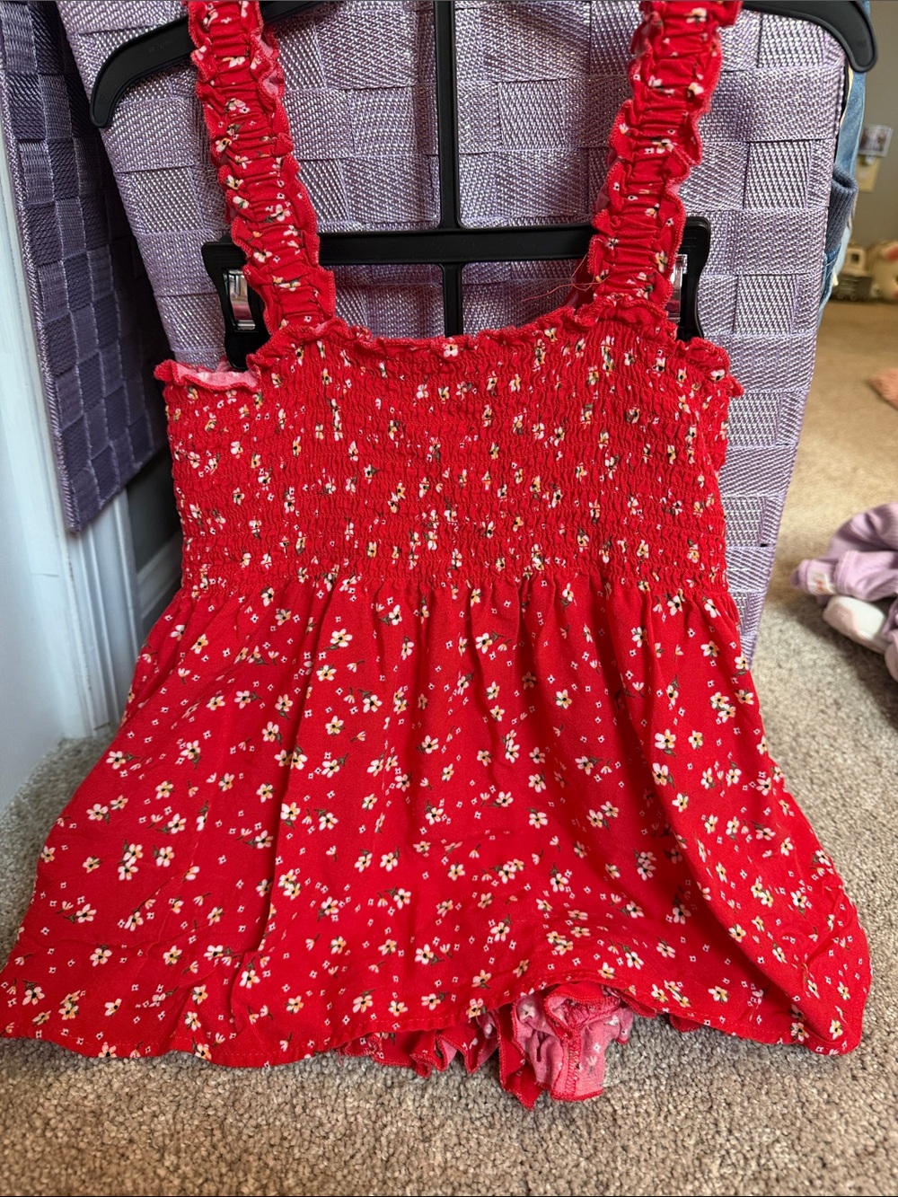Red Floral Smocked Sundress Top